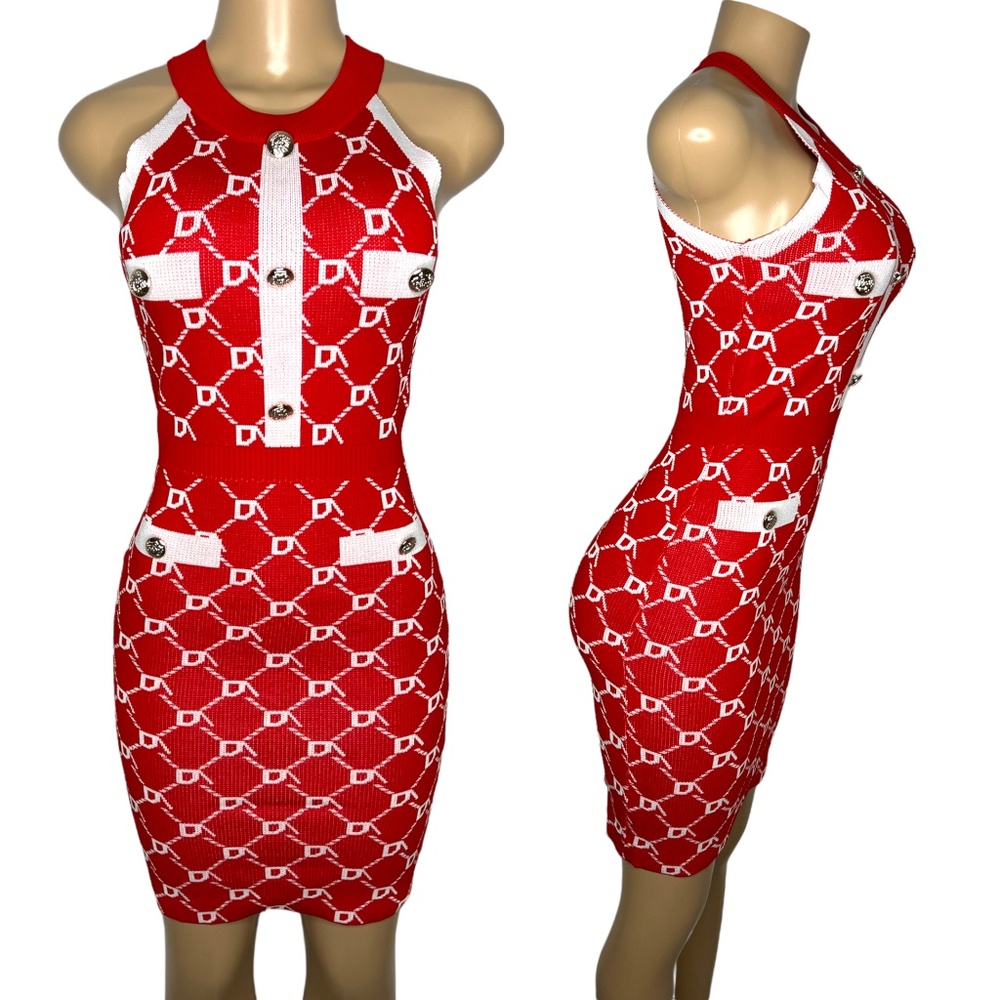 NWT Size S Elegant Red and White Halter dress Sleveless Women Bodycom Dress